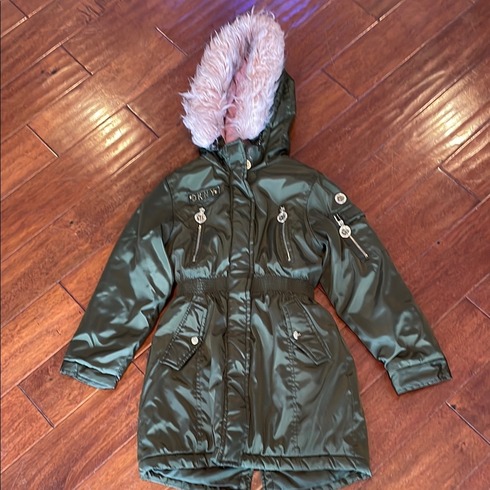 Olive Green Hooded Parka with Faux Fur Trim